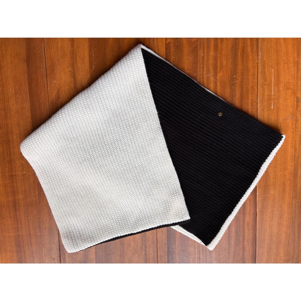 Kate Spade New York Black White Colorblock Ribbed Knit Infinity Scarf Logo Charm